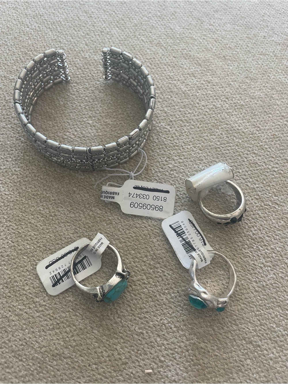 Free People Jewelry Bundle Silver-Tone Cuff Bracelet & Turquoise Accent Rings